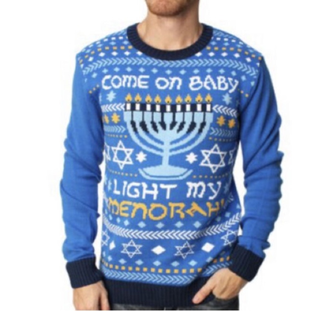 NWOT Baby Light Menorah Unisex Ugly Christmas Sweater Hanukkah Size Large/L